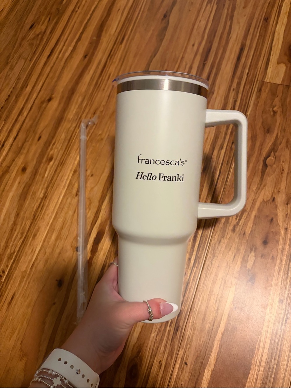 Stanley Inspired Francescas Cream Hello Franki 40oz Insulated travel tumbler